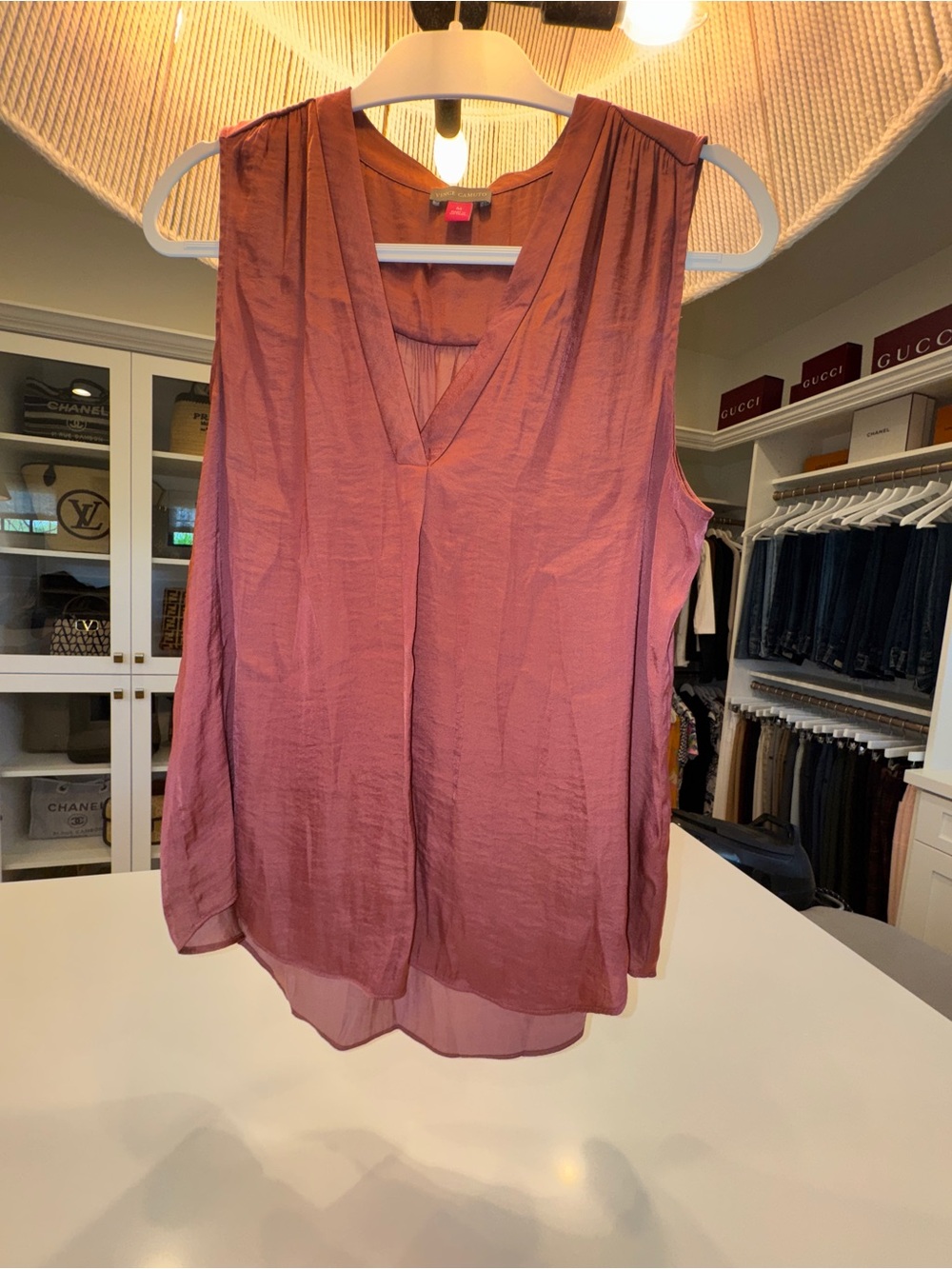Vince Camuto Sleeveless V-Neck Blouse in Rose